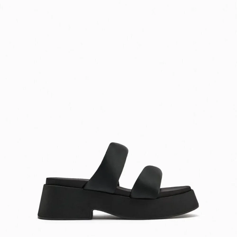 ZARA PADDED STRAP FLATFORM SANDALS BLACK SIZE 8 | 1344/110 - Picture 2 of 14